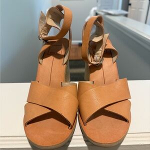 Dolce Vita Tan Leather Cross-Strap Wedge Sandals
